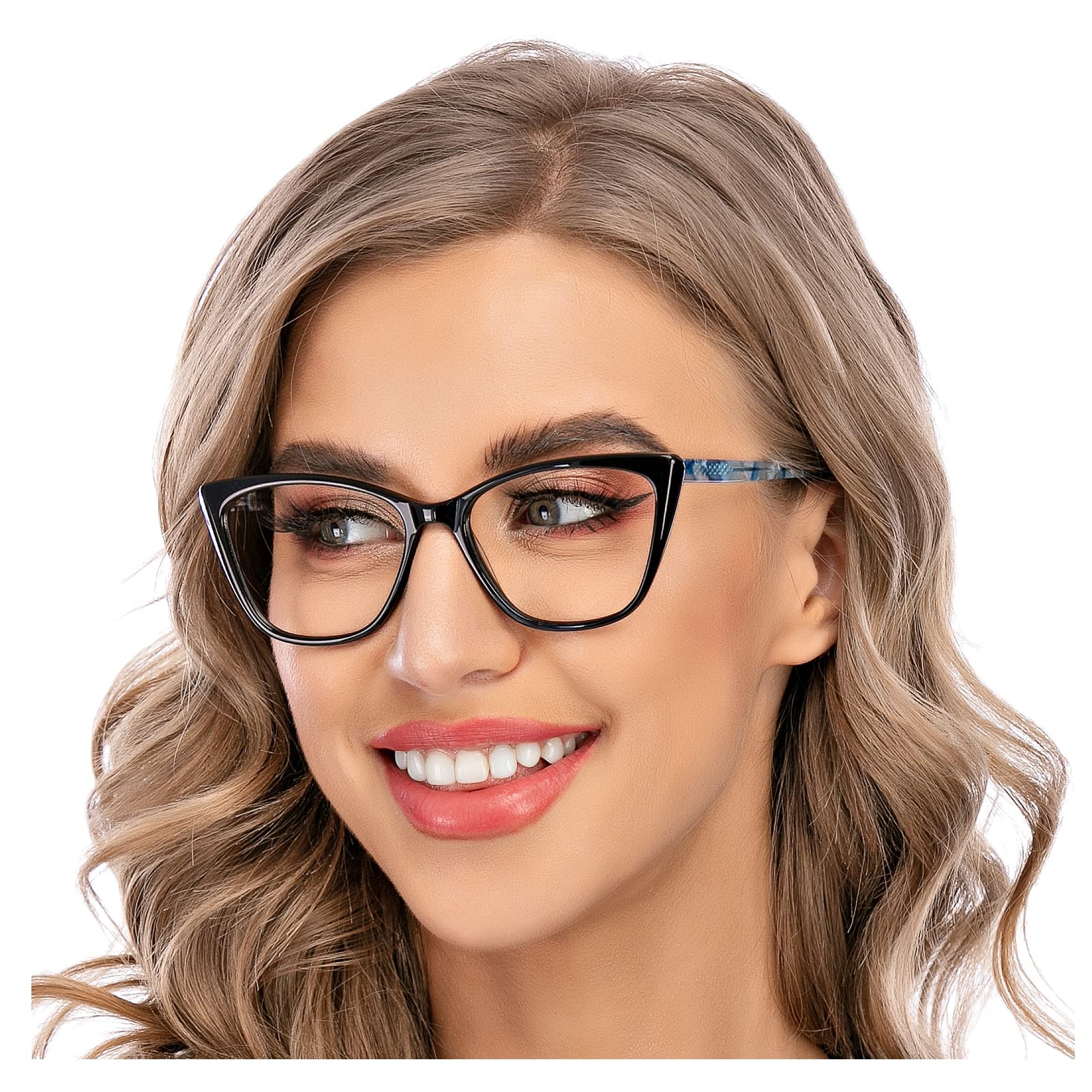 AQWANO Stylish Cat Eye Computer Reading Glasses for Women - Blue Light Blocking Eyeglasses with UV400 Protection, Anti-Eyestrain, Oversized Designer Frames (Black, +2.5 Magnification) - Perfect for Office Work, Screen Time & Reading