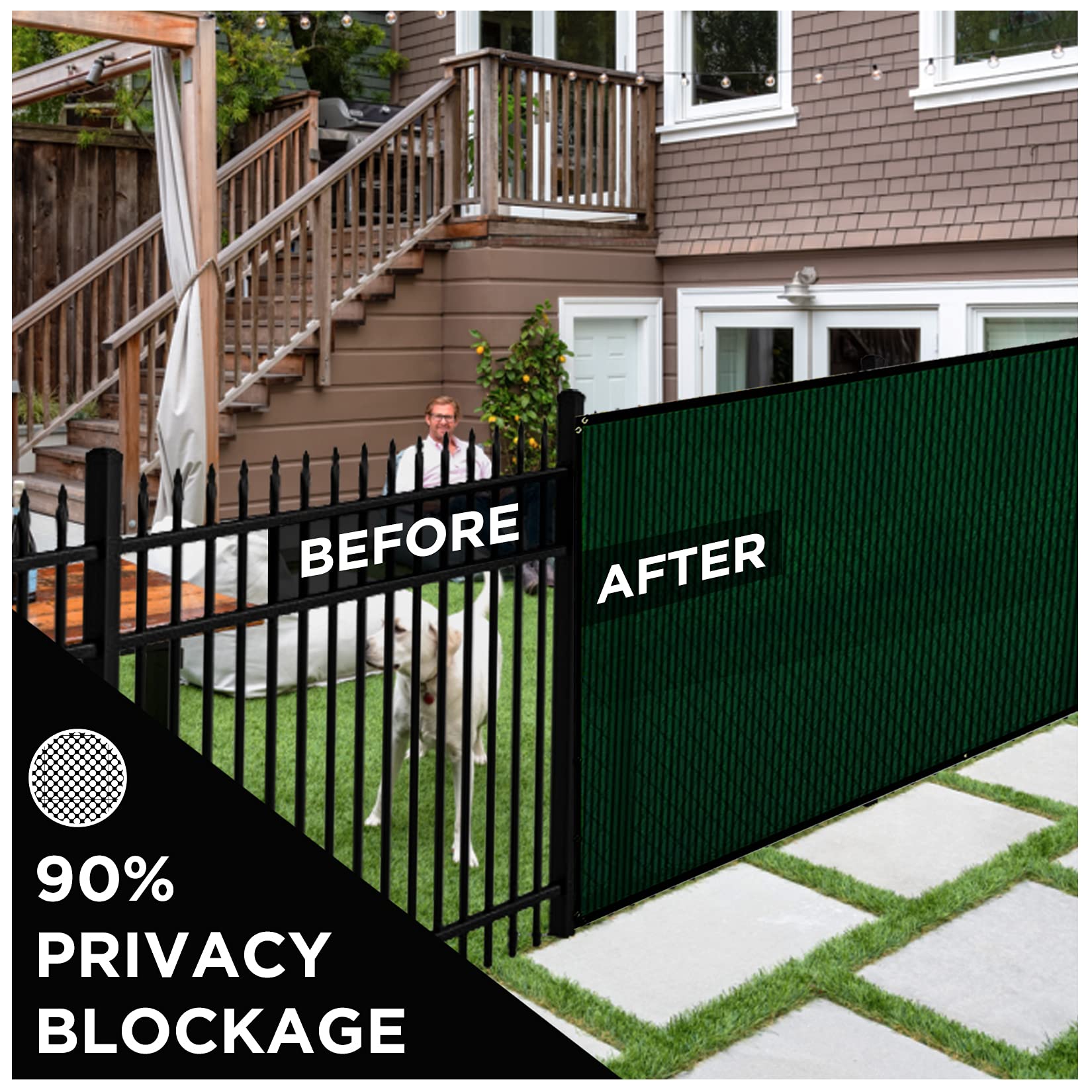 Boen 4' x 50' Green Backyard Privacy Screen Fence Cover - Instant Outdoor Windproof Shade Solution for Metal, Chain Link, Wood & Plastic Fences - Perfect for Patio, Deck, Pool Area & Garden Privacy Protection