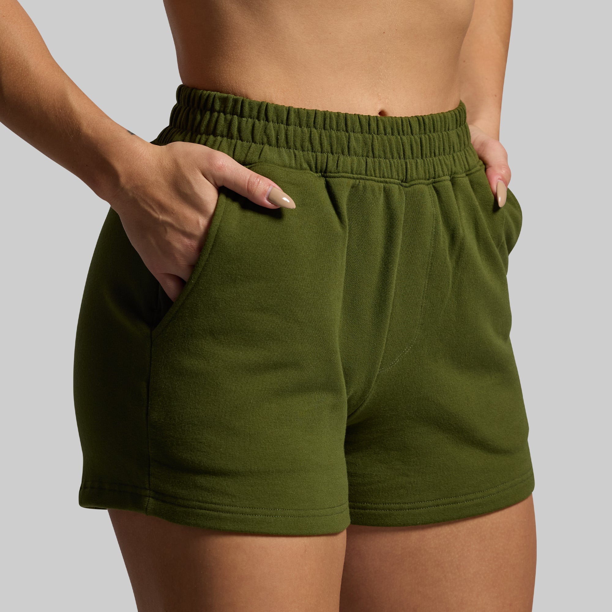 Women's High-Waist Unmatched Shorts - Military Green | Comfortable Workout & Lounge Shorts for Yoga, Running & Casual Wear
