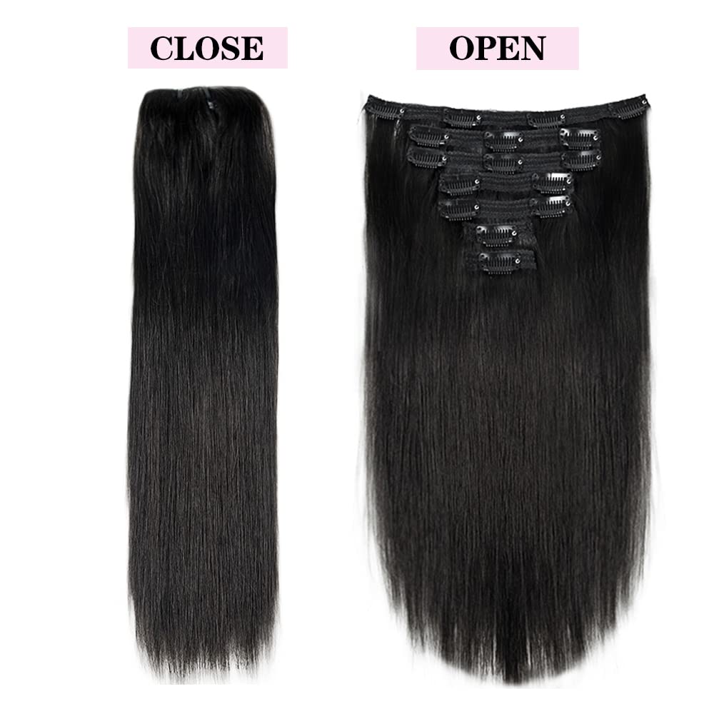 Silky Straight Clip-in Human Hair Extensions 100g 7pcs - 16 Clips Double Weft Thick Remy Hair for Women (#1B Natural Black 22 inch) | Perfect for Volume Boost, Styling & Special Occasions