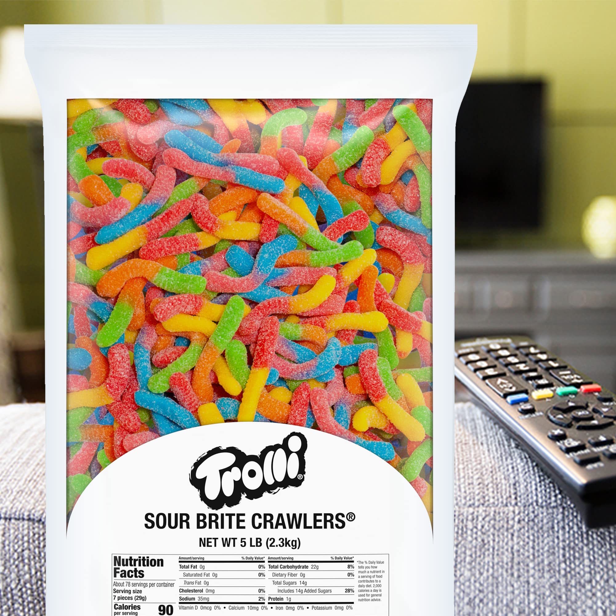 Trolli Sour Brite Crawlers Gummy Worms Candy - 5lb Bulk Bag of Sour Gummy Worms for Halloween, Parties, Movie Nights & Snacking