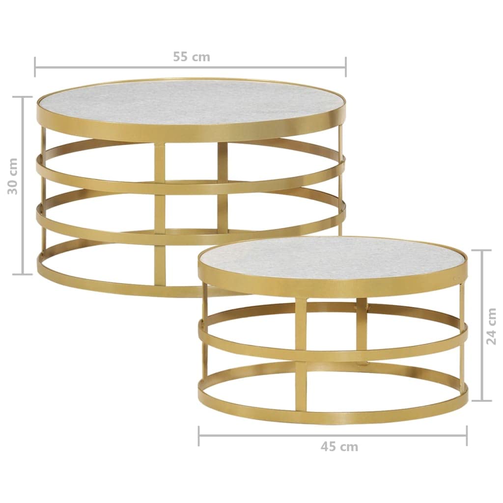 Premium SKM 2-Piece Coffee Table Set - Modern Marble Top with Brass Accents & White Base - Perfect for Living Room, Lounge & Office Decor