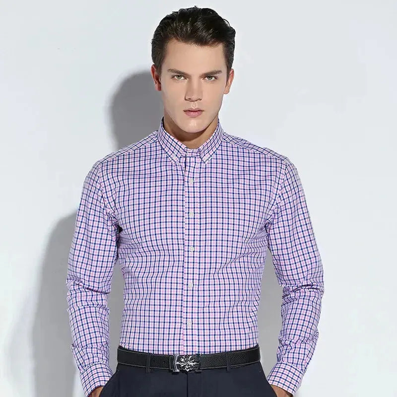 Men's Casual Button Down Cotton Checkered Shirt - Comfortable Plaid Long Sleeve Shirt for Work, Date Night & Outdoor Activities