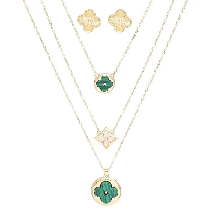 Elegant Gold Green Quatrefoil Layered Pendant Necklace for Women - Perfect for Parties, Weddings & Everyday Wear