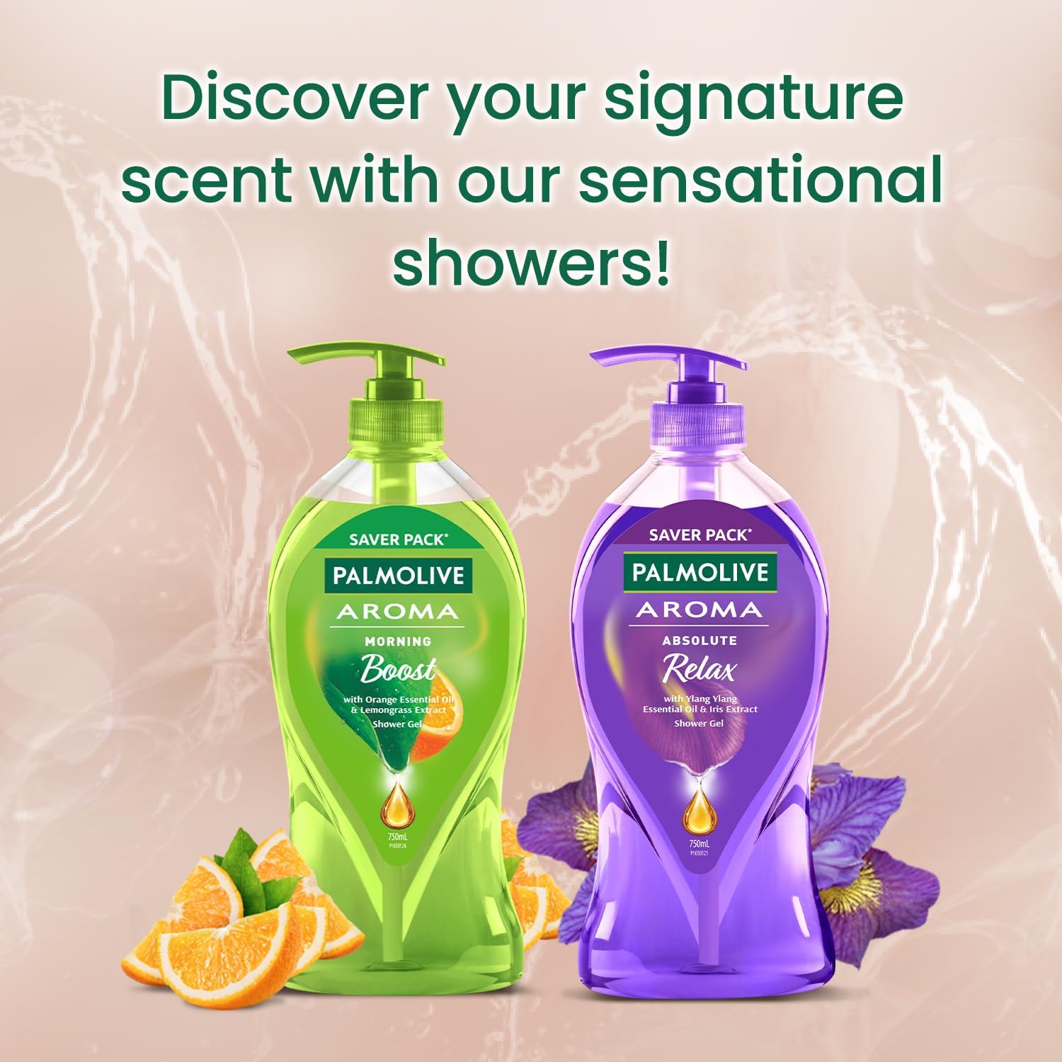 Palm'olive Aroma Absolute Relax Body Wash for Women & Men - 750ml Shower Gel with 100% Natural Ylang Ylang Essential Oil & Iris Extracts | pH Balanced, Soft & Smooth Skin | Single Pump Bottle | Perfect for Daily Shower, Spa & Relaxation at Home