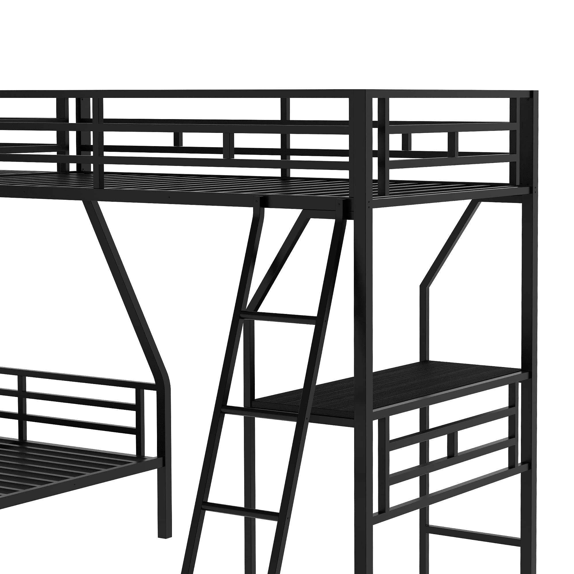 Metal Bunk Bed Frame with Loft & Desk - Twin Over Full for Kids' Bedroom