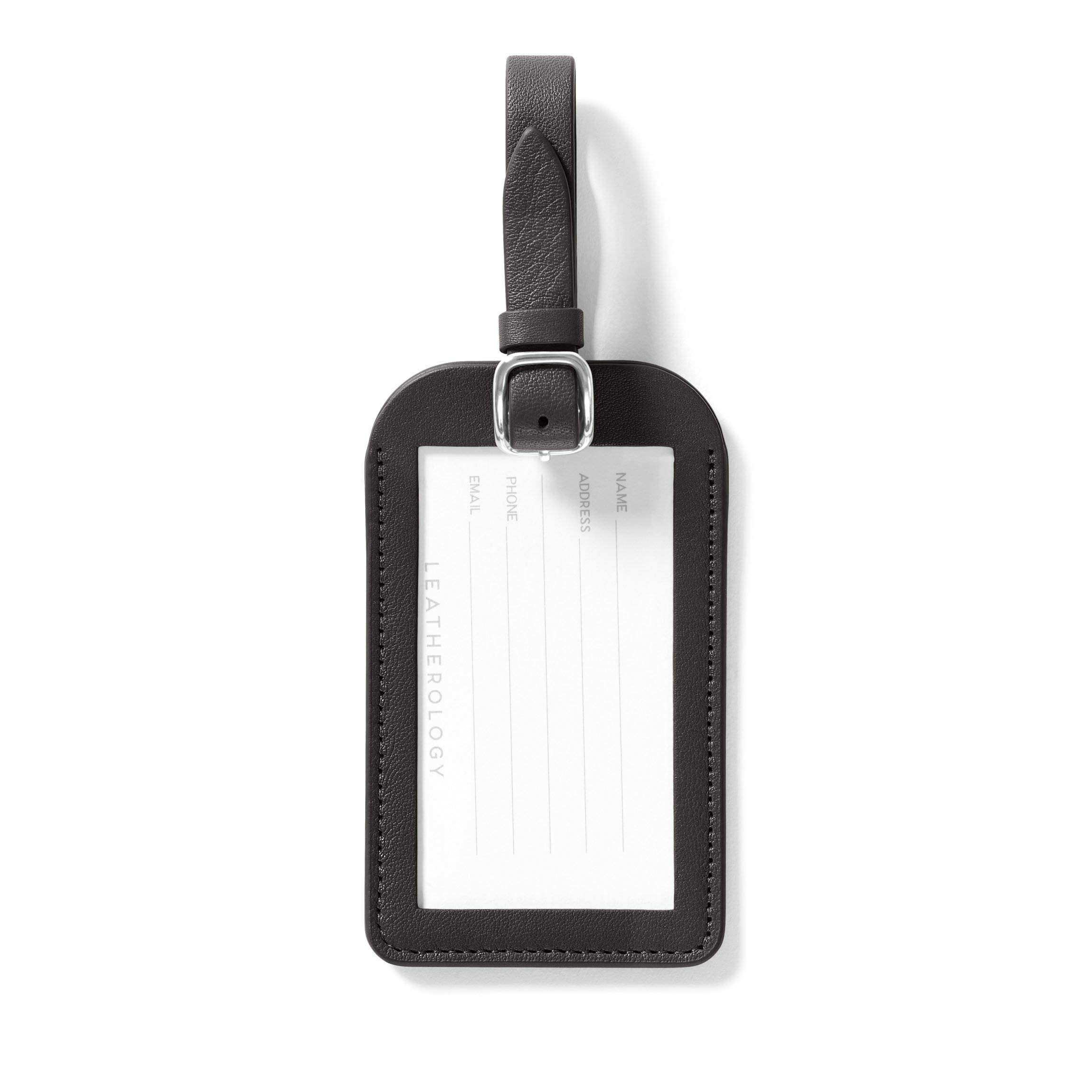 Leatherology Black Onyx Leather Luggage Tag - Durable Travel Accessory for Suitcases & Bags - Perfect for Airports, Business Trips & Vacations