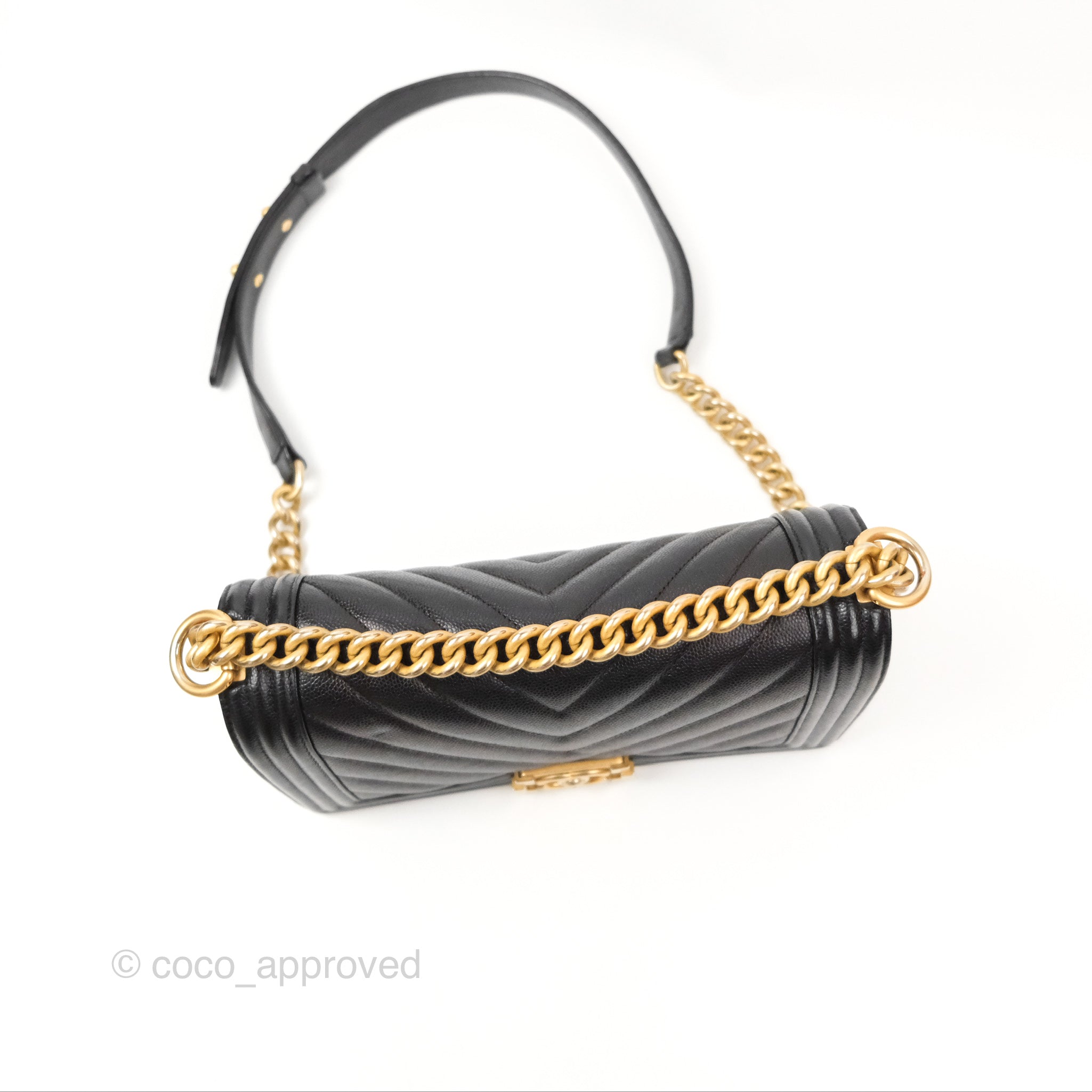Chanel Chevron Medium Boy Bag in Black Caviar Leather with Aged Gold Hardware - Luxury Crossbody Bag for Women, Perfect for Evening Events & Parties