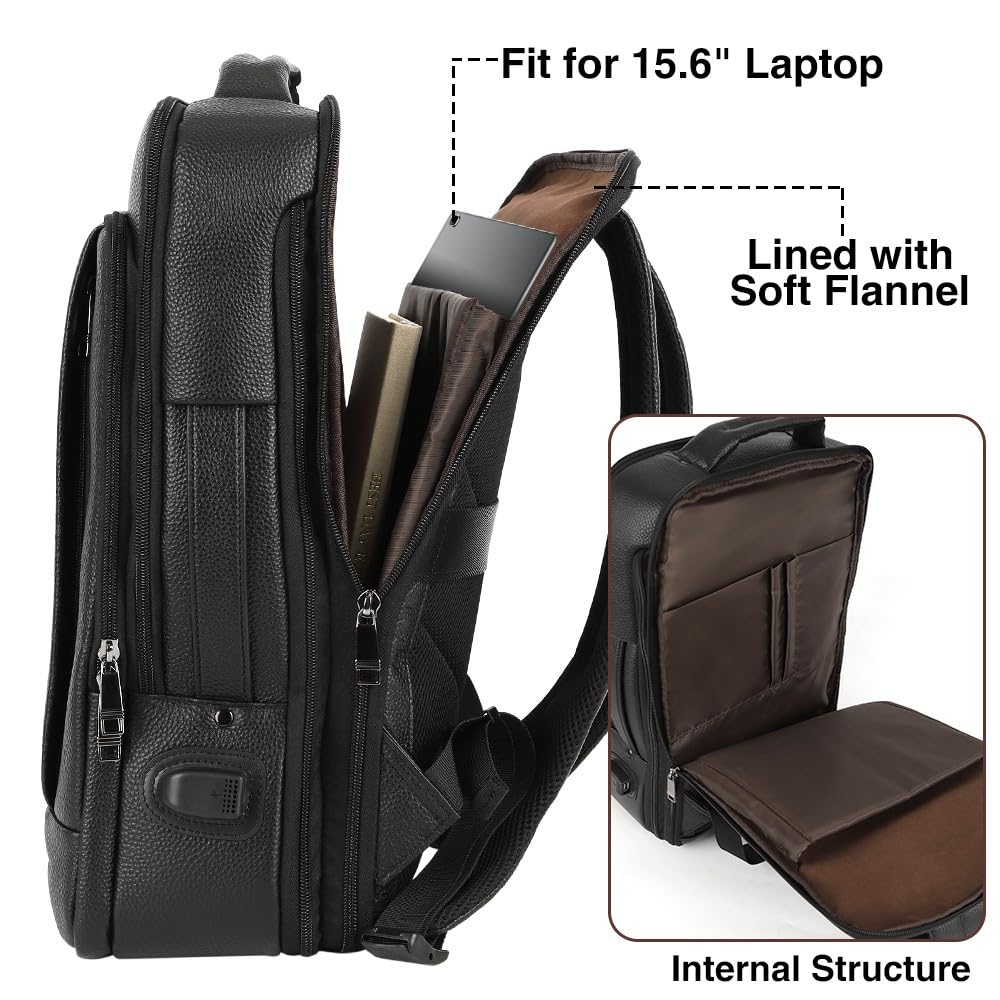Premium Full Grain Genuine Leather Backpack for Men - 15.6