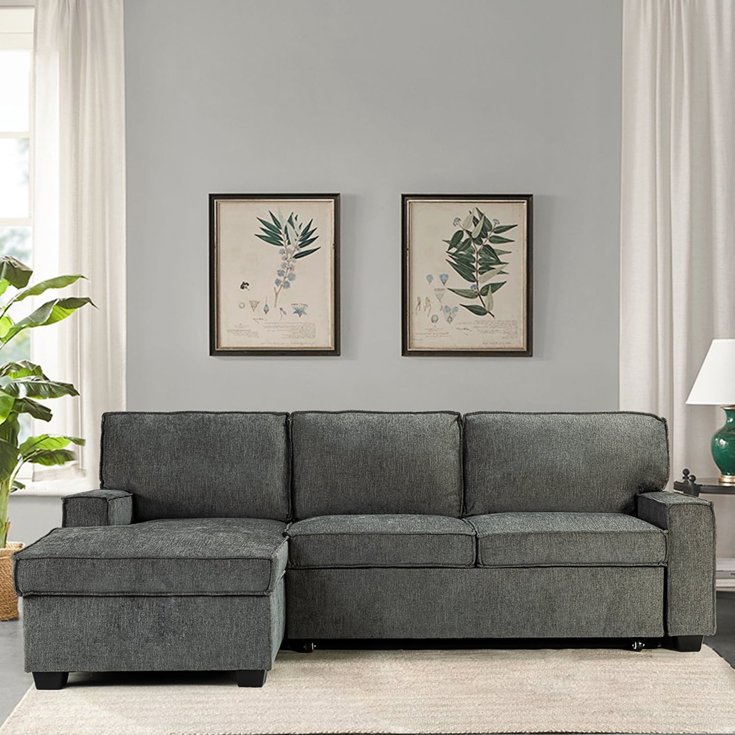Sendera Upholstered Pull Out Sleeper Sofa & Chaise with Storage (Right) - Convertible Sectional Couch for Small Spaces - Perfect for Guest Room, Living Room & Studio Apartments