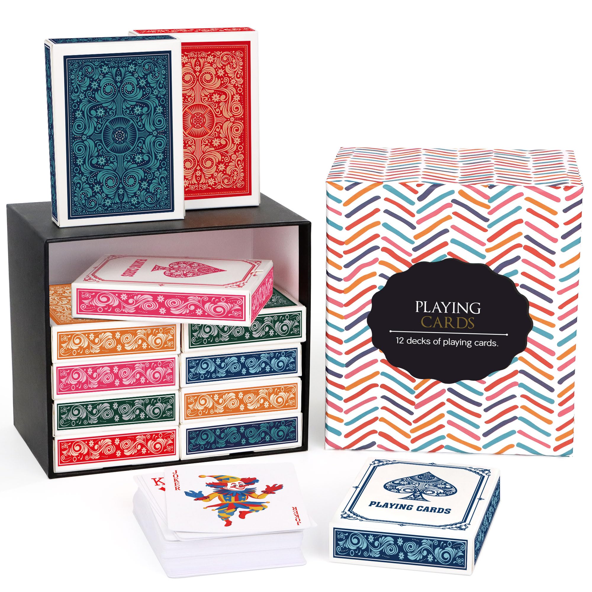 12 Pack Playing Cards Bulk - 6 Unique Color Poker Decks, Standard Size for Blackjack, Euchre & Card Games | Perfect for Family Game Nights, Casino Parties & Travel Entertainment