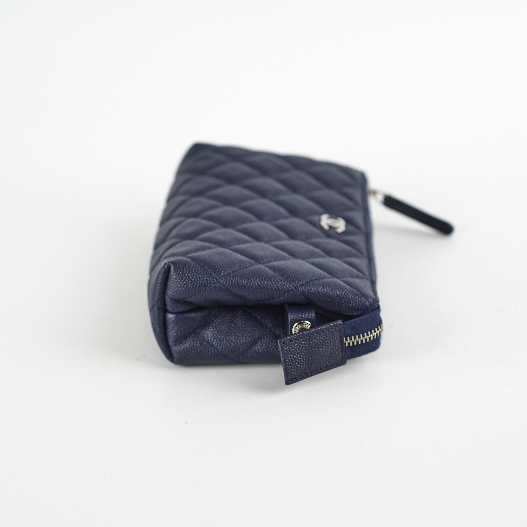 Chanel Quilted Caviar Leather Zip Pouch Wallet Navy Blue - Perfect for Everyday Use, Travel & Gift Giving