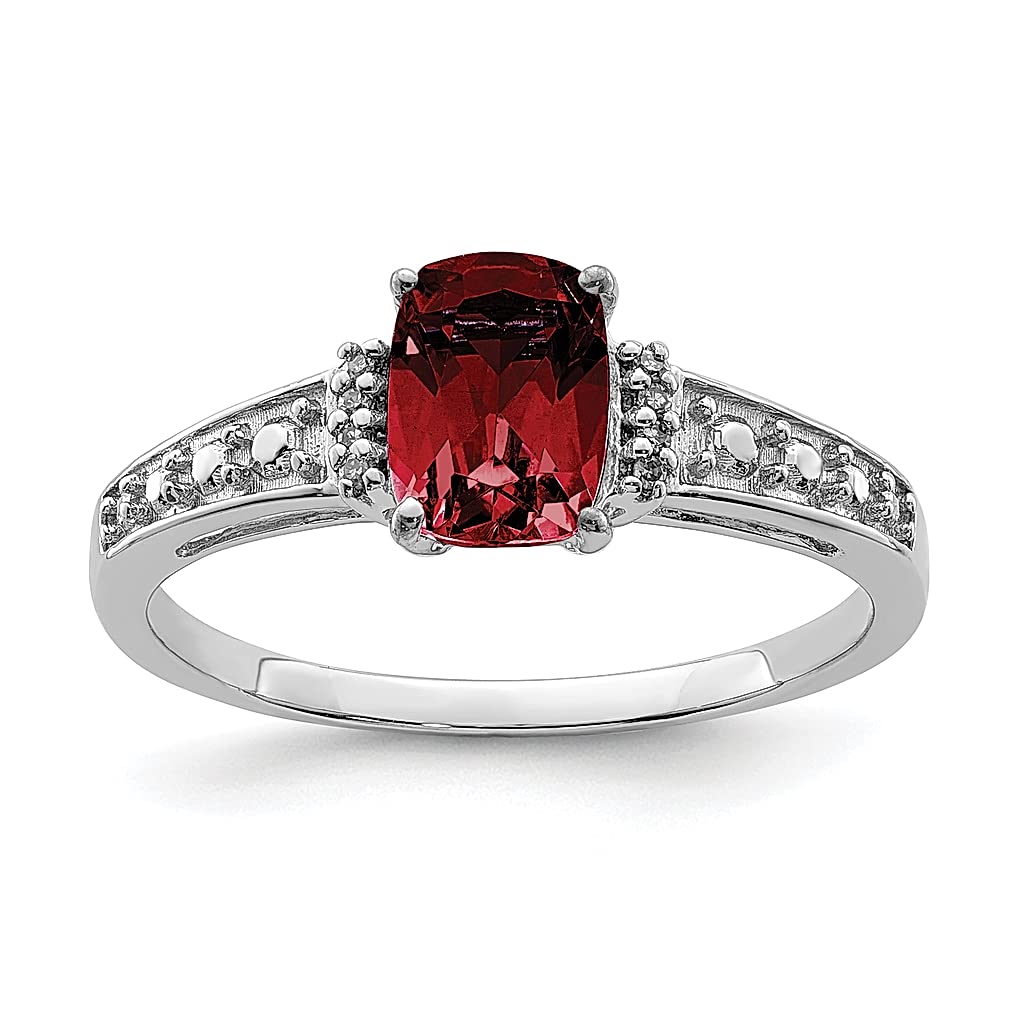925 Sterling Silver Diamond & Red Garnet Cushion Cut Band Ring | Women's Fine Jewelry Gift for Her | Anniversary, Engagement, Wedding, Valentine's Day