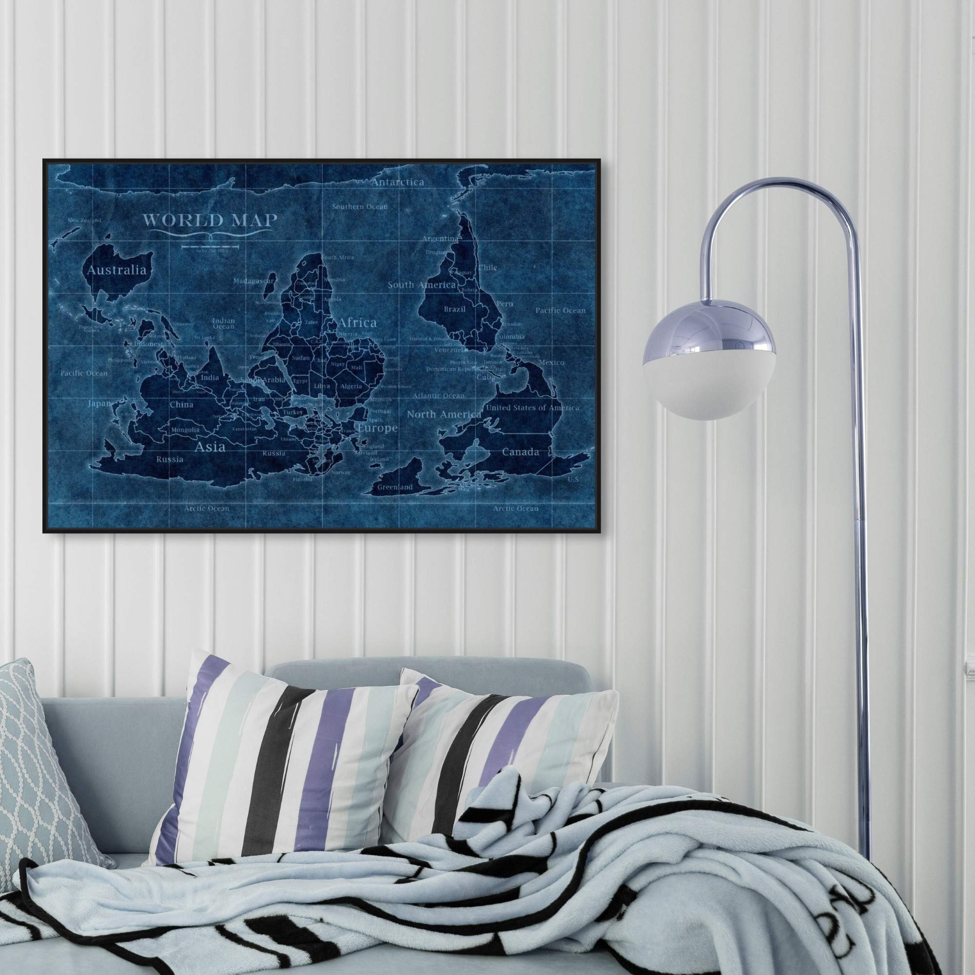 Upside-Down World Map Framed Wall Art - Premium Canvas Prints with Flags for Home & Office Decor | Perfect Gift for Travel Lovers & Geography Enthusiasts