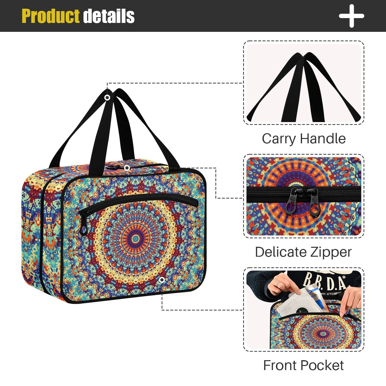 Stylish Mandala Travel Toiletry Bag for Women - Large Hanging Cosmetic Organizer with Hook | Perfect for Vacations, Gym & Weekend Getaways