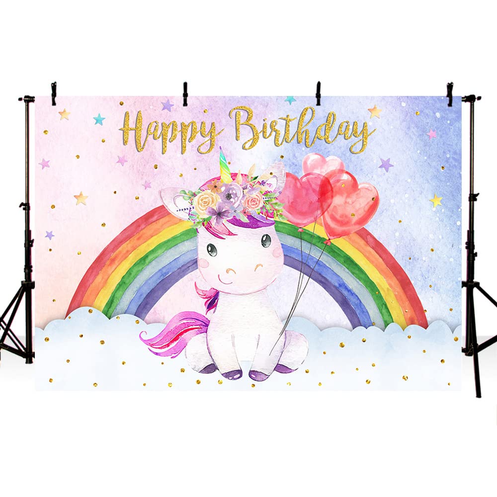 MEHOFOND 7x5ft Unicorn Birthday Backdrop - Rainbow Princess Pony Party Decorations for Girls, Photography Background Banner, Cake Table & Photo Booth Props | Perfect for Birthday Parties, Baby Showers & Themed Events