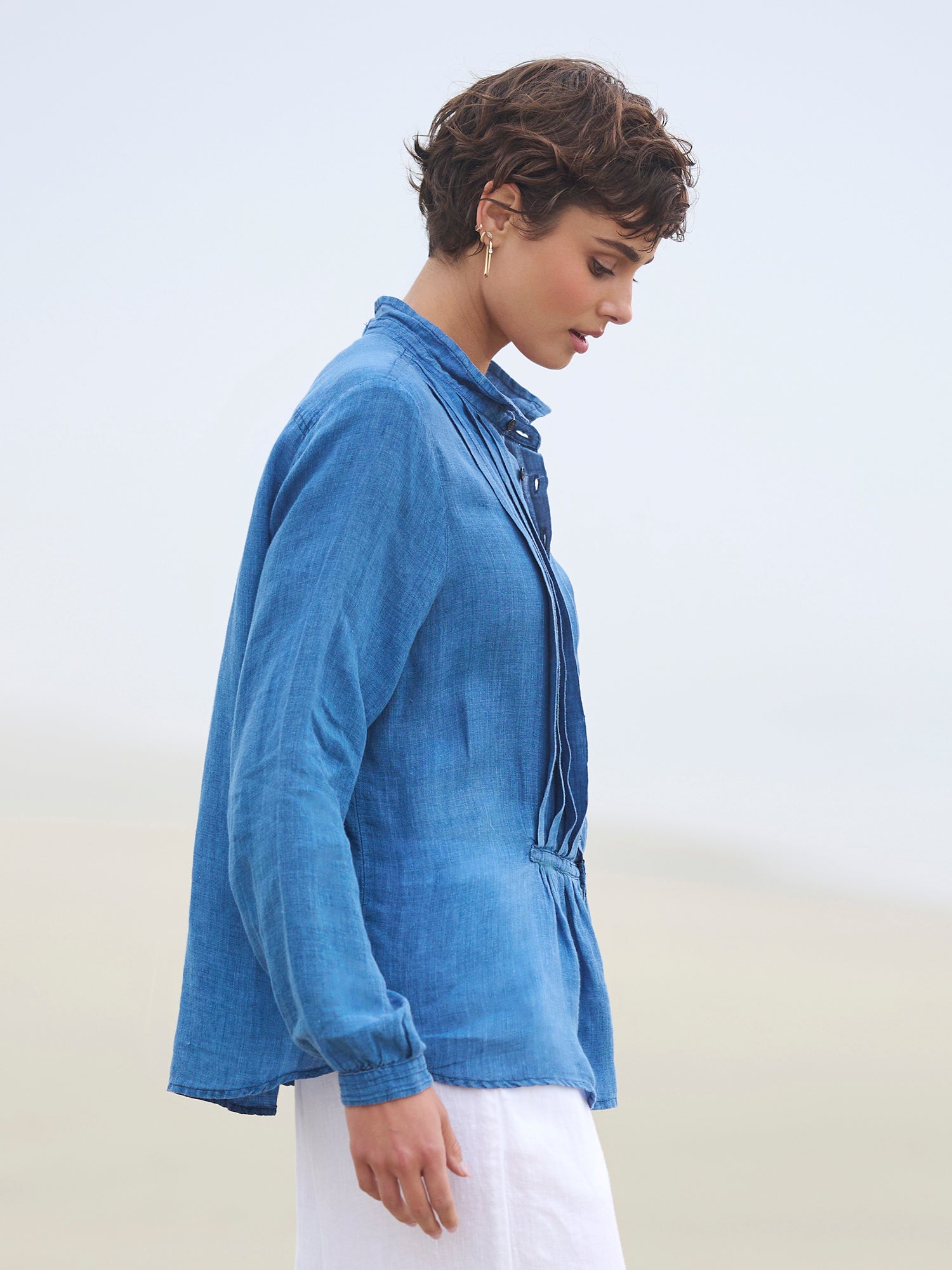 Nora Tux Linen Shirt for Women - Classic Elegant Button Down Blouse with Notch Lapel | Perfect for Office Wear, Business Casual, and Special Occasions