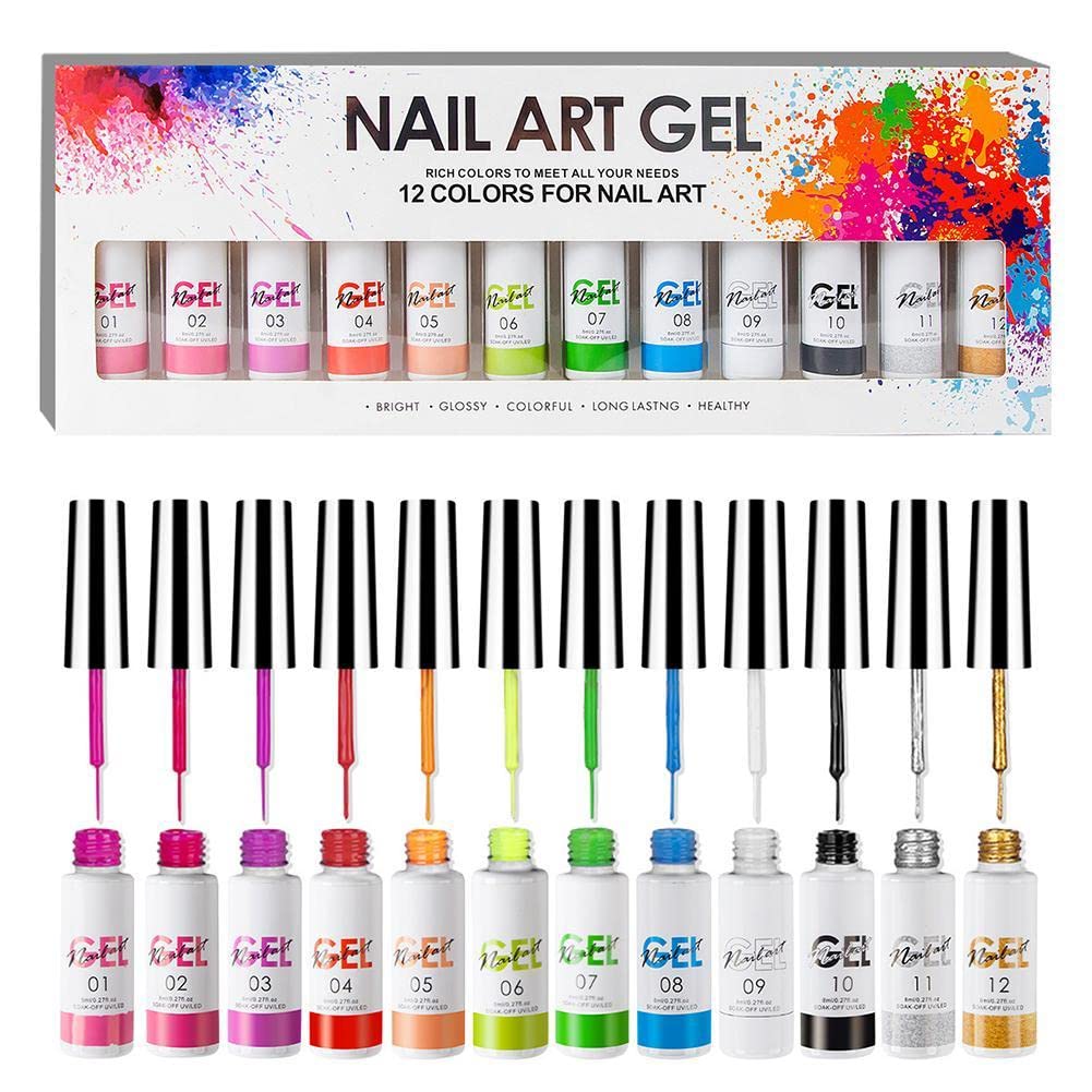 12 Colors UV LED Gel Nail Art Liner Polish Pen Set - Professional 3D Nail Design Kit for Salon & DIY Manicure | Perfect for French Tips, Floral Patterns & Creative Nail Drawing