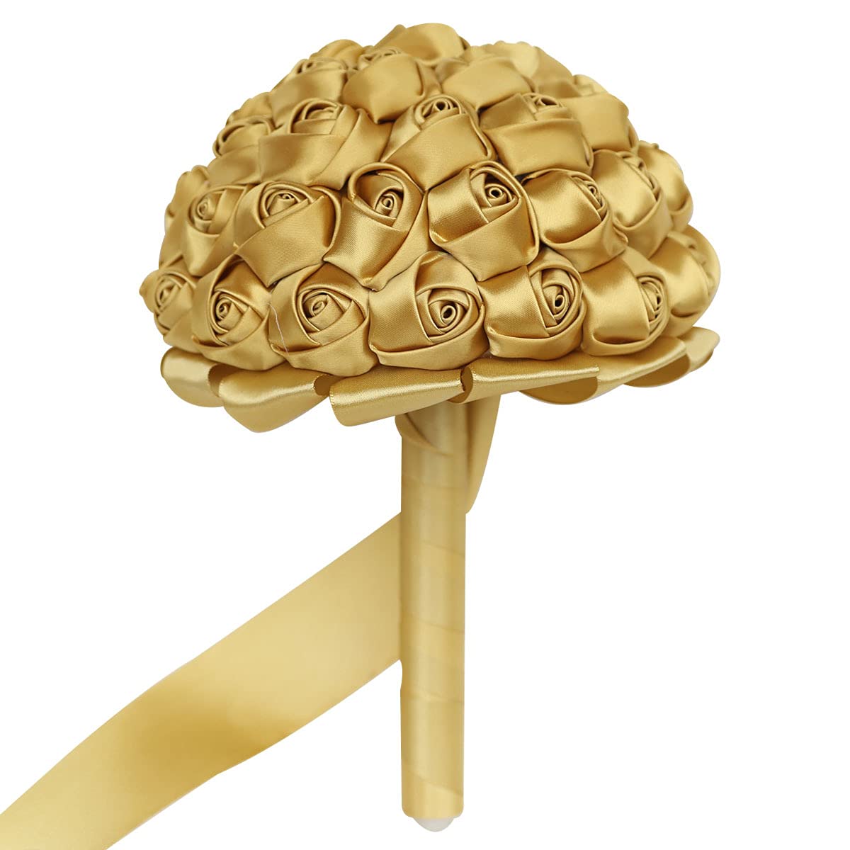 Handmade Artificial Satin Rose Bouquet - Bridal Bouquet for Bride, Bridesmaid Bouquets, Toss Bouquet (Gold) - Perfect for Weddings, Bridal Showers & Special Occasions