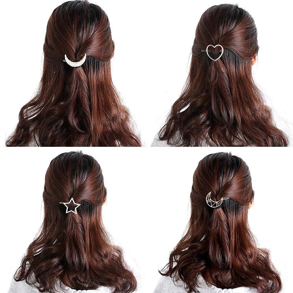 6-Piece Minimalist Geometric Metal Hair Clips Set - Round Hollow Alloy Hairpins, Barrettes & Slides for Women & Girls | Perfect for Everyday Styling, Updos & Hair Accessories