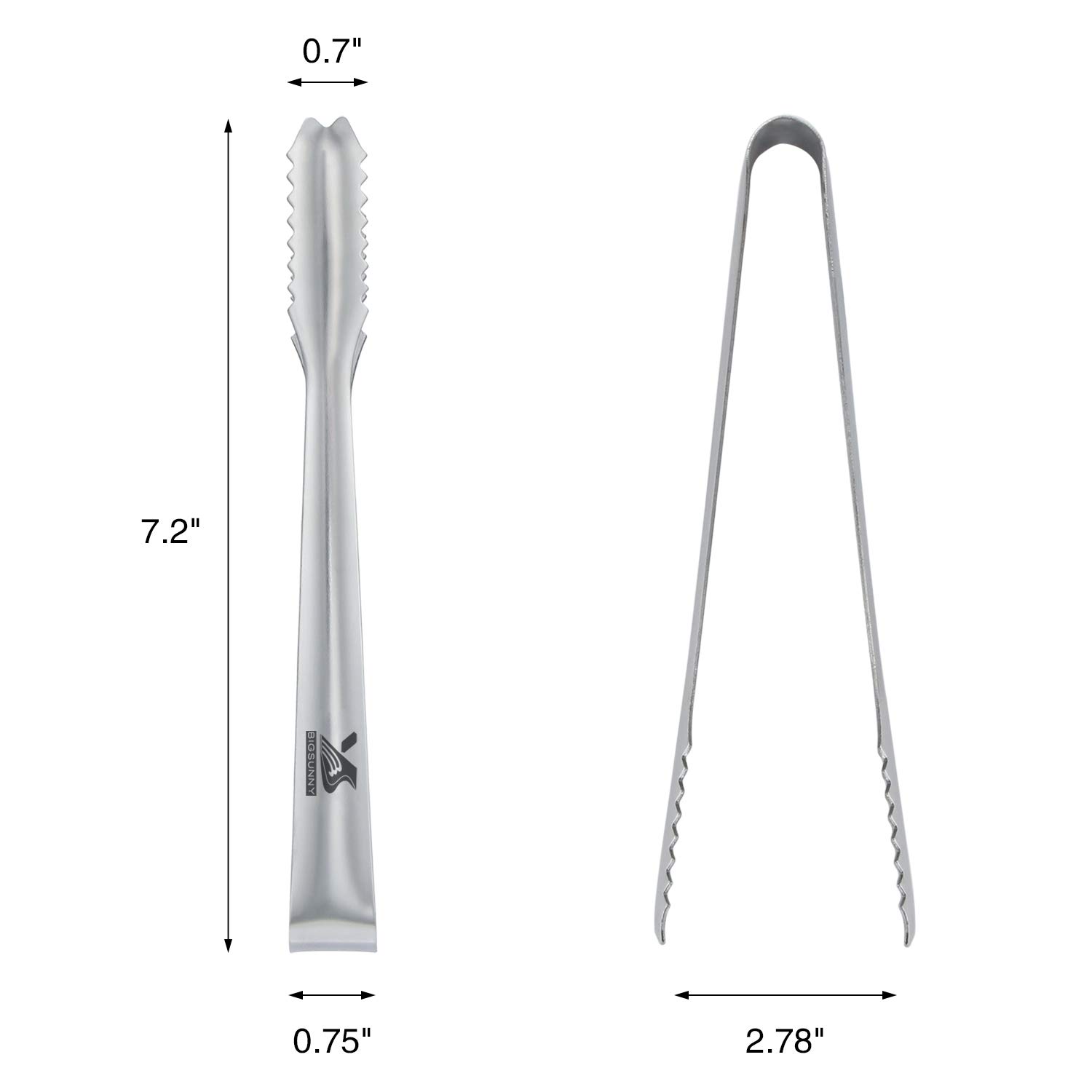 MSY BIGSUNNY 7-Inch Stainless Steel Ice Tongs with Teeth - Silver Small Serving Tongs for Ice Bucket, Cocktails, and Party Drinks