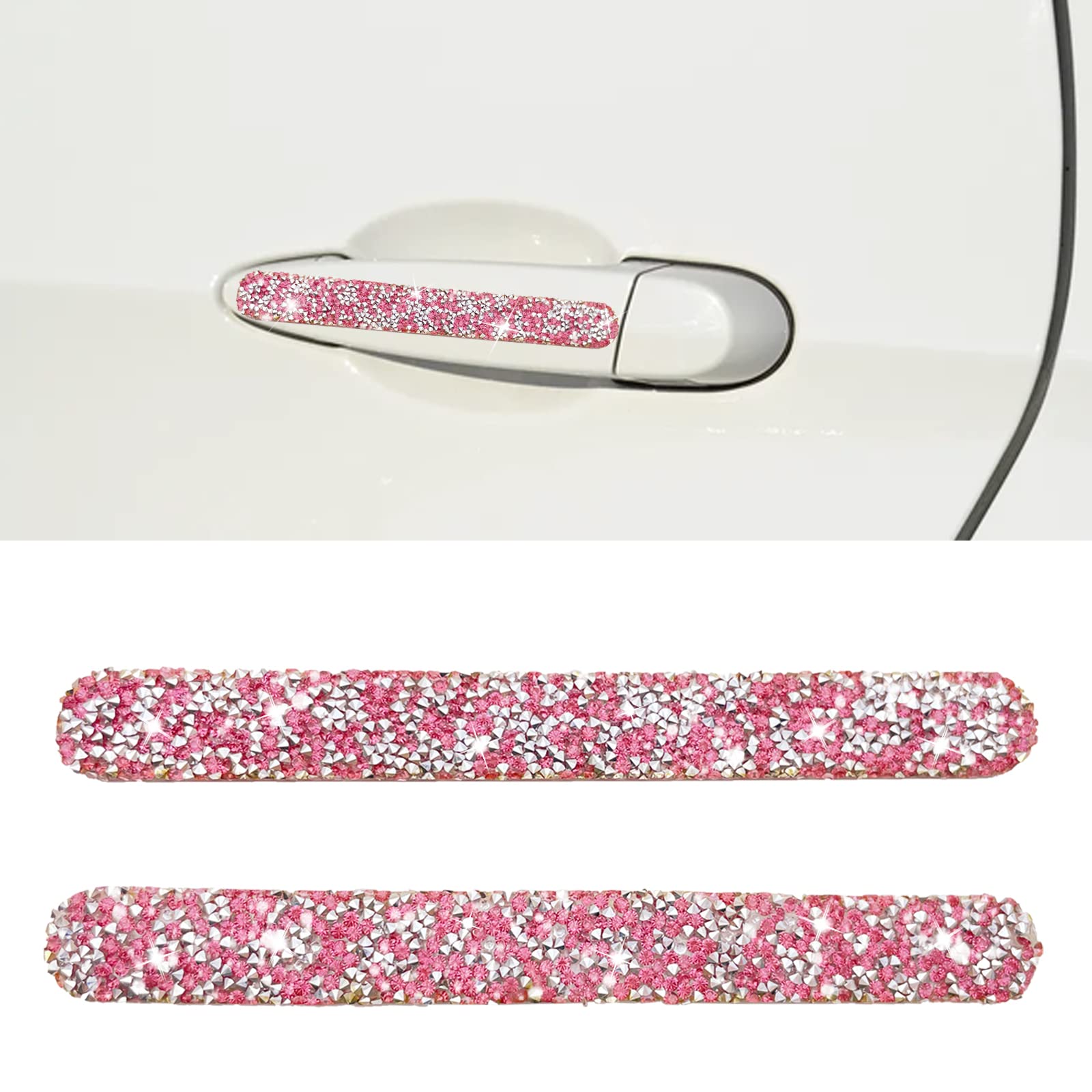 2PCS Bling Car Door Handle Protector - Rhinestone Stickers for Safety & Scratch Protection | Universal Reflective Trim Decals for Cars, SUVs & Trucks | Perfect for Night Driving & Vehicle Customization