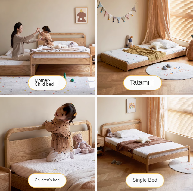 Solid Oak Wood Single Platform Bed with Wheels - No Headboard, Modern Minimalist Bed Frame for Small Spaces, Dorm Rooms & Guest Bedrooms