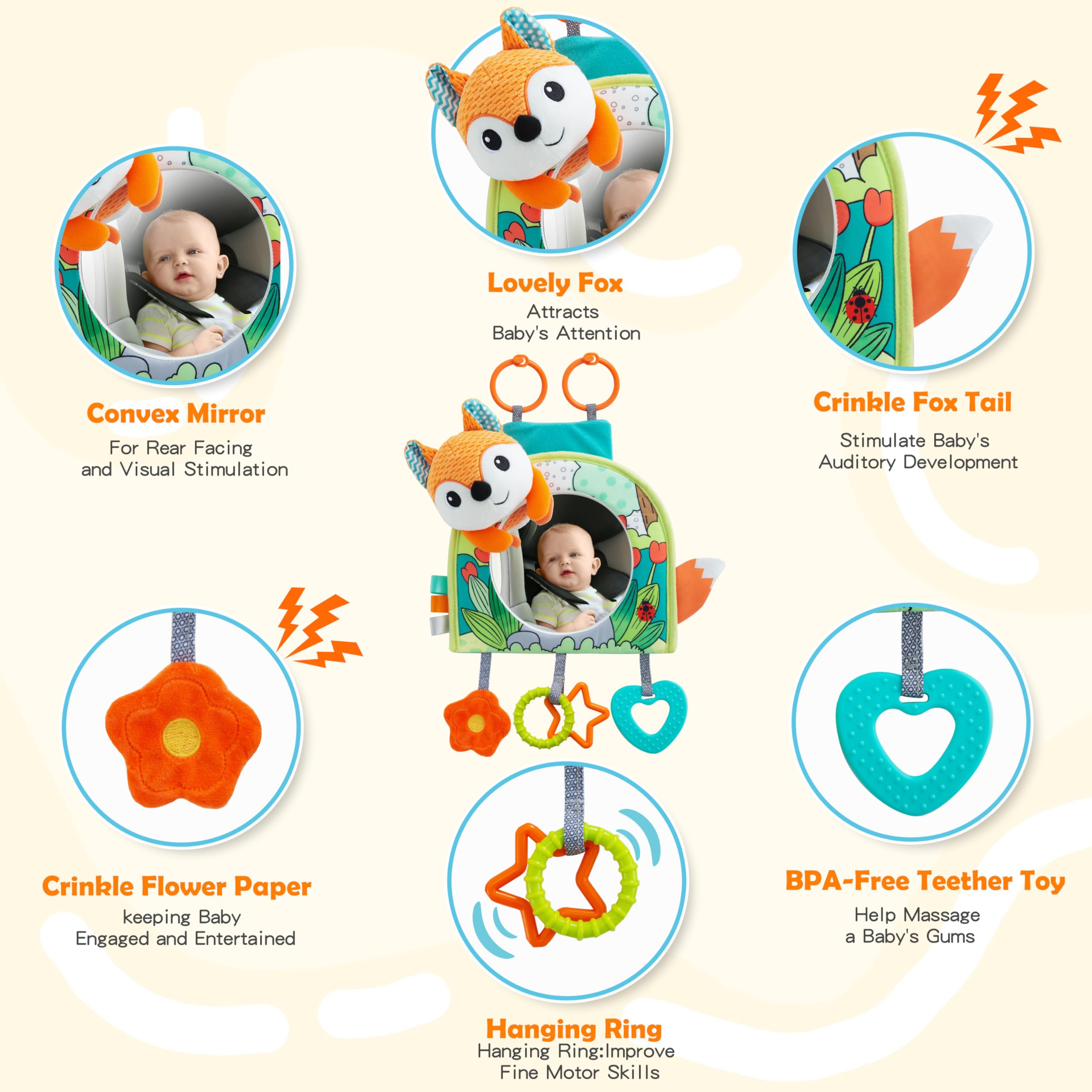 Baby Car Mirror with Toys for Rear-Facing Seats - Safe Travel for Infants 0-18 Months