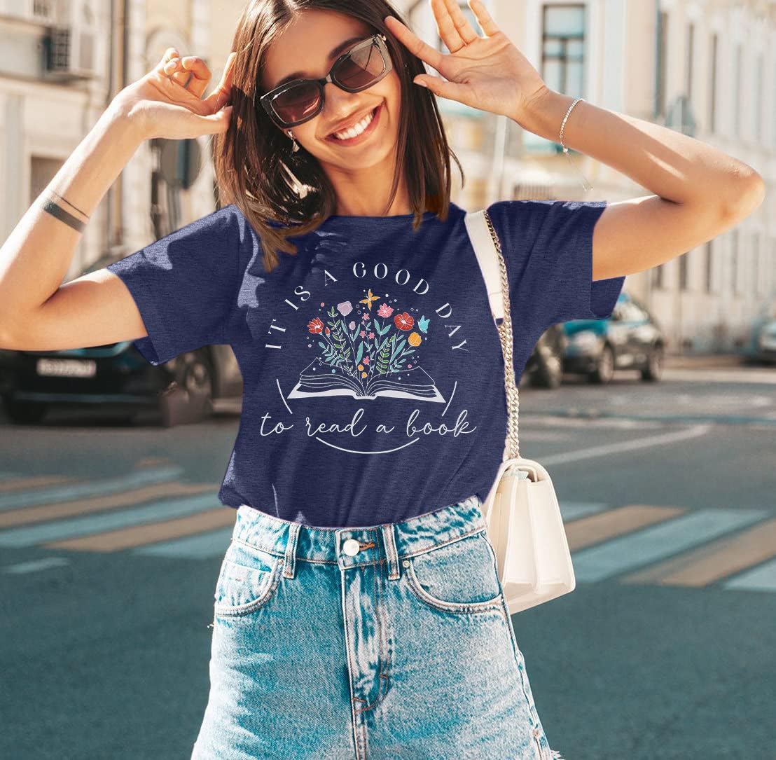 Women's Book Lovers Graphic T-Shirt - Casual Short Sleeve Teacher Tops for Reading Enthusiasts | Perfect for Book Clubs, Library Visits & Casual Outfits