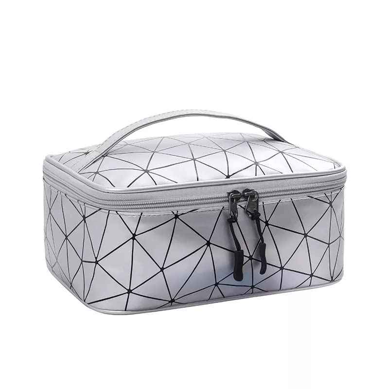 VALAMJI Double Layer Clear Makeup Bag for Women - Waterproof Cosmetic Organizer & Travel Toiletry Case (Silver) | Perfect for Travel, Gym, and Daily Makeup Storage