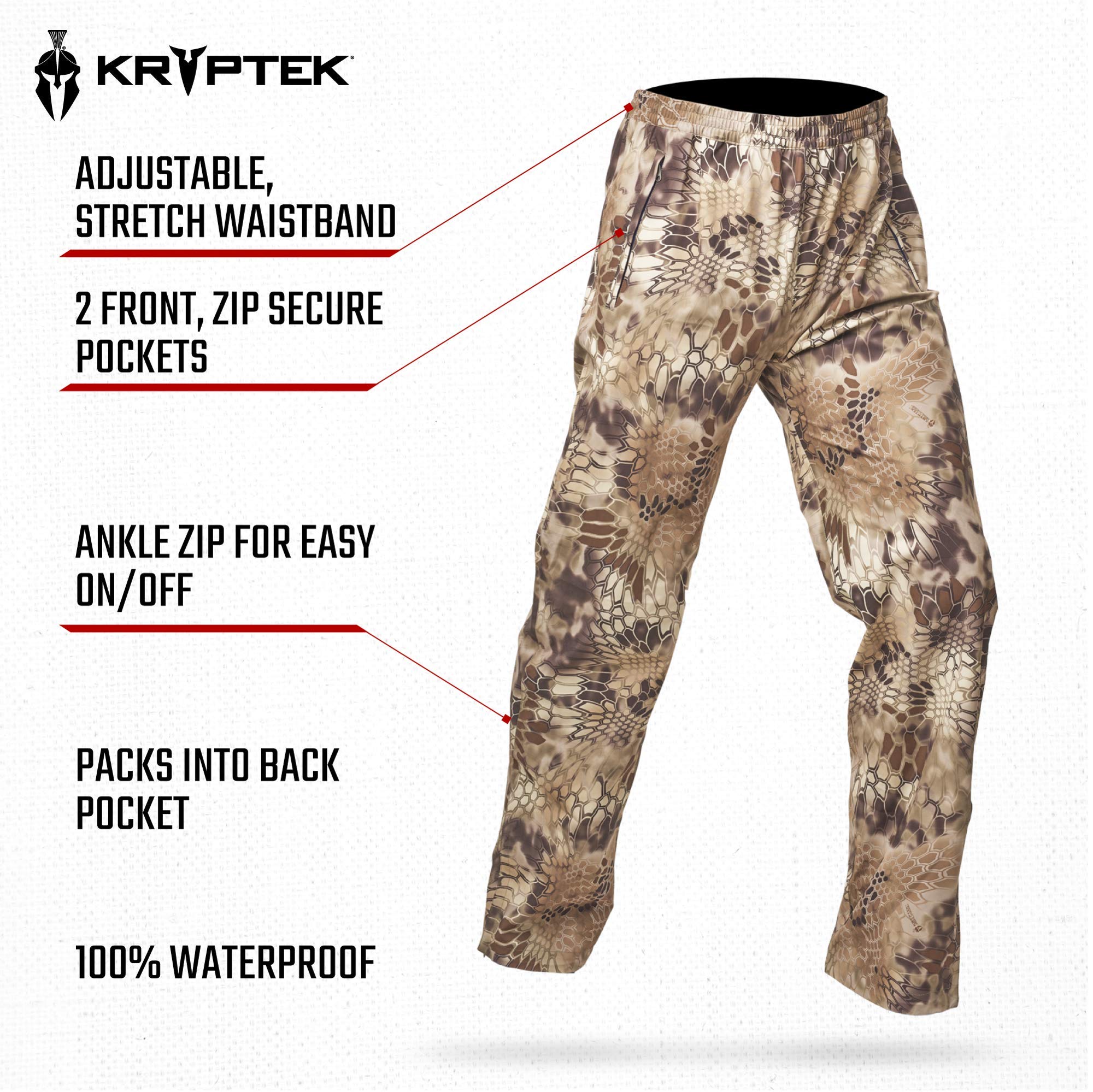 Kryptek Men's Jupiter Waterproof Breathable Camo Pants - Lightweight Packable Hunting Pants for Outdoor Adventures & Tactical Activities