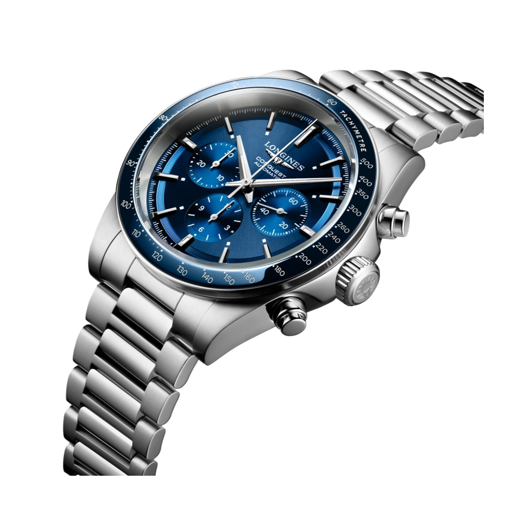Conquest Automatic Chronograph Men's Watch - 42mm Blue Dial Stainless Steel - Perfect for Business, Casual & Formal Occasions