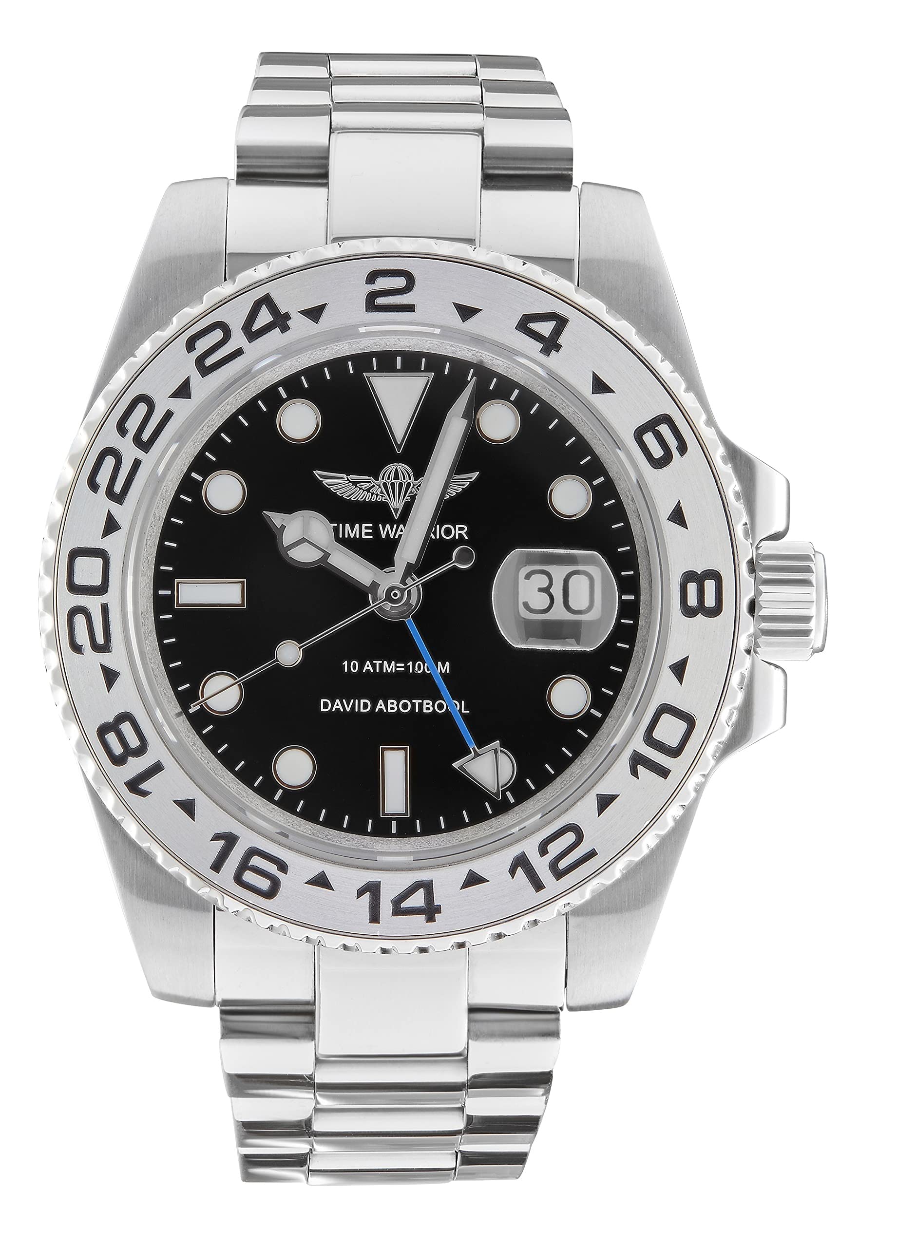 Men's GMT Sport Watch 42mm Waterproof Stainless Steel Sapphire Glass Wristwatch (Silver) - Perfect for Travel, Business & Outdoor Activities