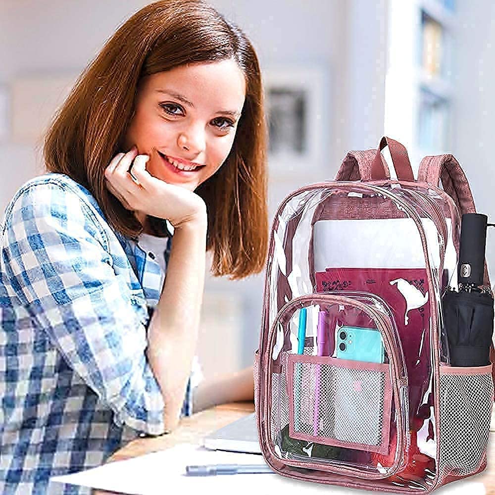 GXTVO Clear Backpack - Stylish Purple & Pink Transparent School Backpack for Women & Teens - Perfect for School, Travel, Concerts and Stadium Events
