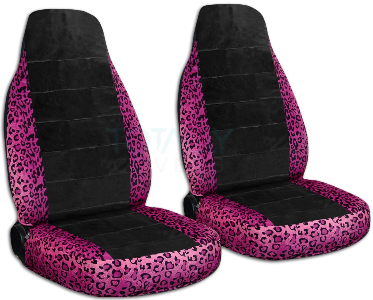Universal Pink Leopard Print Car Seat Covers - Animal & Black Design for Front Bucket Seats | Airbag, Seat Belt, Armrest & Seat Release Compatible (30 Styles) - Perfect for Pet Owners & Stylish Drivers