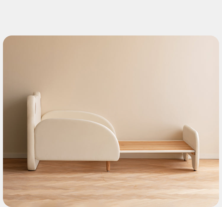 Organic Birch Solid Wood Retractable Kids Bed with Genuine Leather - Perfect for Toddler Rooms, Daycare Centers & Small Spaces
