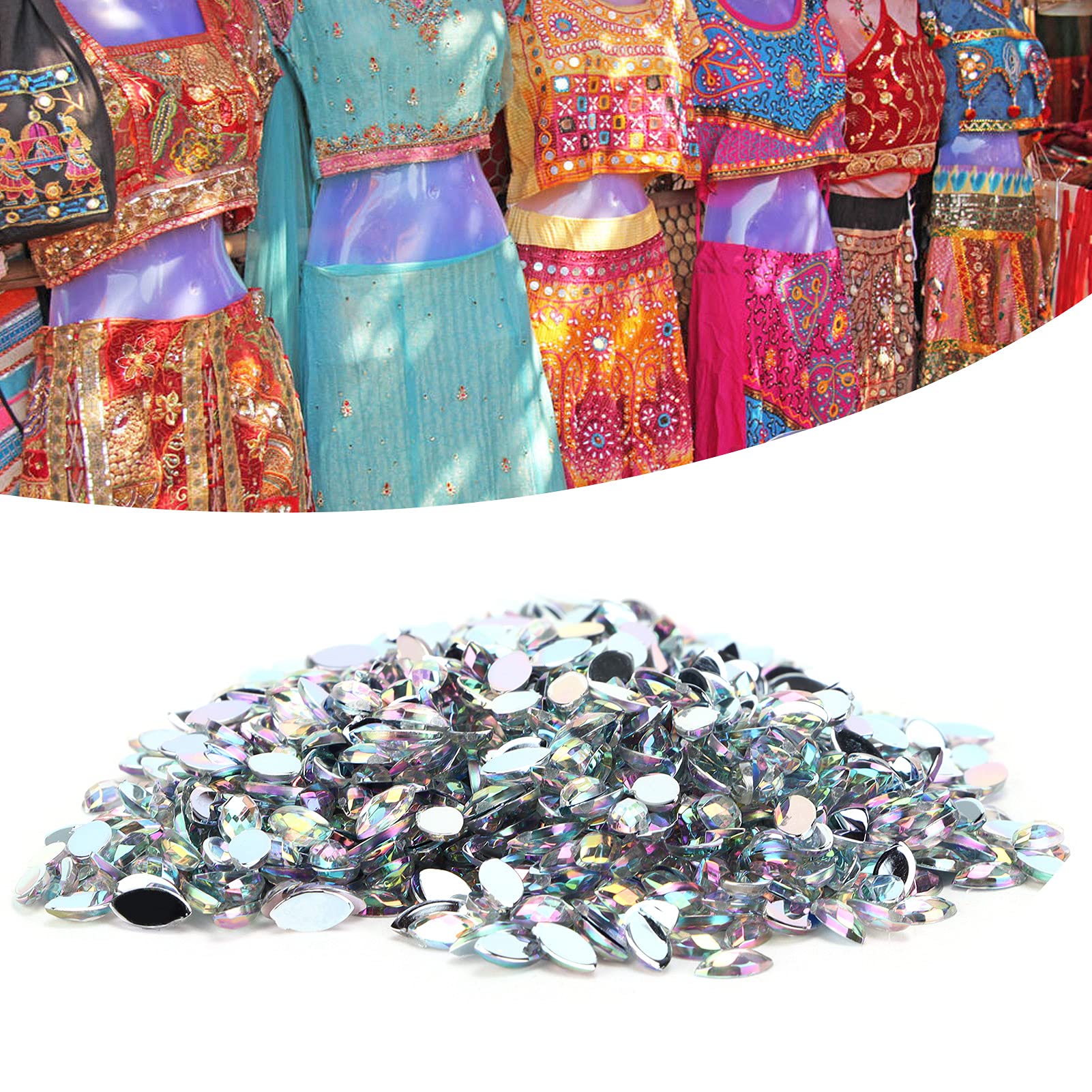 1000Pcs White Horse Eye Rhinestones - Flatback Faceted Glass Crystals for DIY Crafts, Jewelry Making, Costume Design & Nail Art Decoration