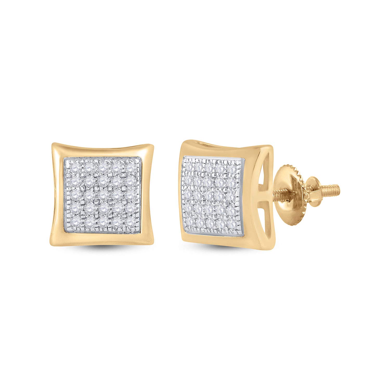 10K Yellow Gold Men's Round Diamond Kite Square Stud Earrings 1/6 CTTW - Perfect for Gifts, Weddings & Special Occasions