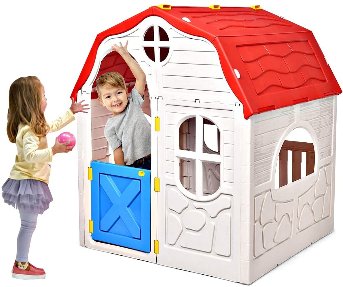 Foldable Kids Playhouse - Indoor & Outdoor Play Cottage Toy House for Toddlers with Working Doors & Windows | Durable Playset for Boys & Girls | Perfect for Backyard, Nursery, Playroom & Birthday Gifts