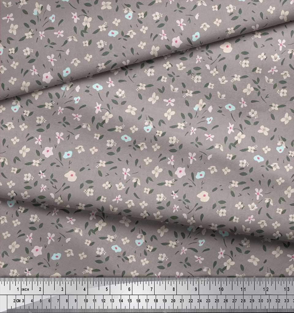 Soimoi Moss Georgette Brown Fabric by The Yard - 42 Inch Wide Printed Fabric with Leaves & Floral Design for Dresses, Blouses, Scarves & DIY Fashion Projects