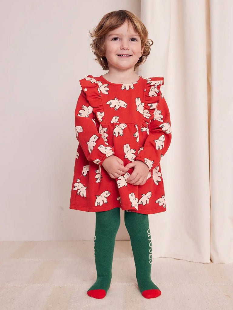 Bobo Choses Baby Girls' Freedom Bird Dress - Red Floral Print Cotton Dress for Toddlers | Perfect for Playdates, Parties & Photo Shoots
