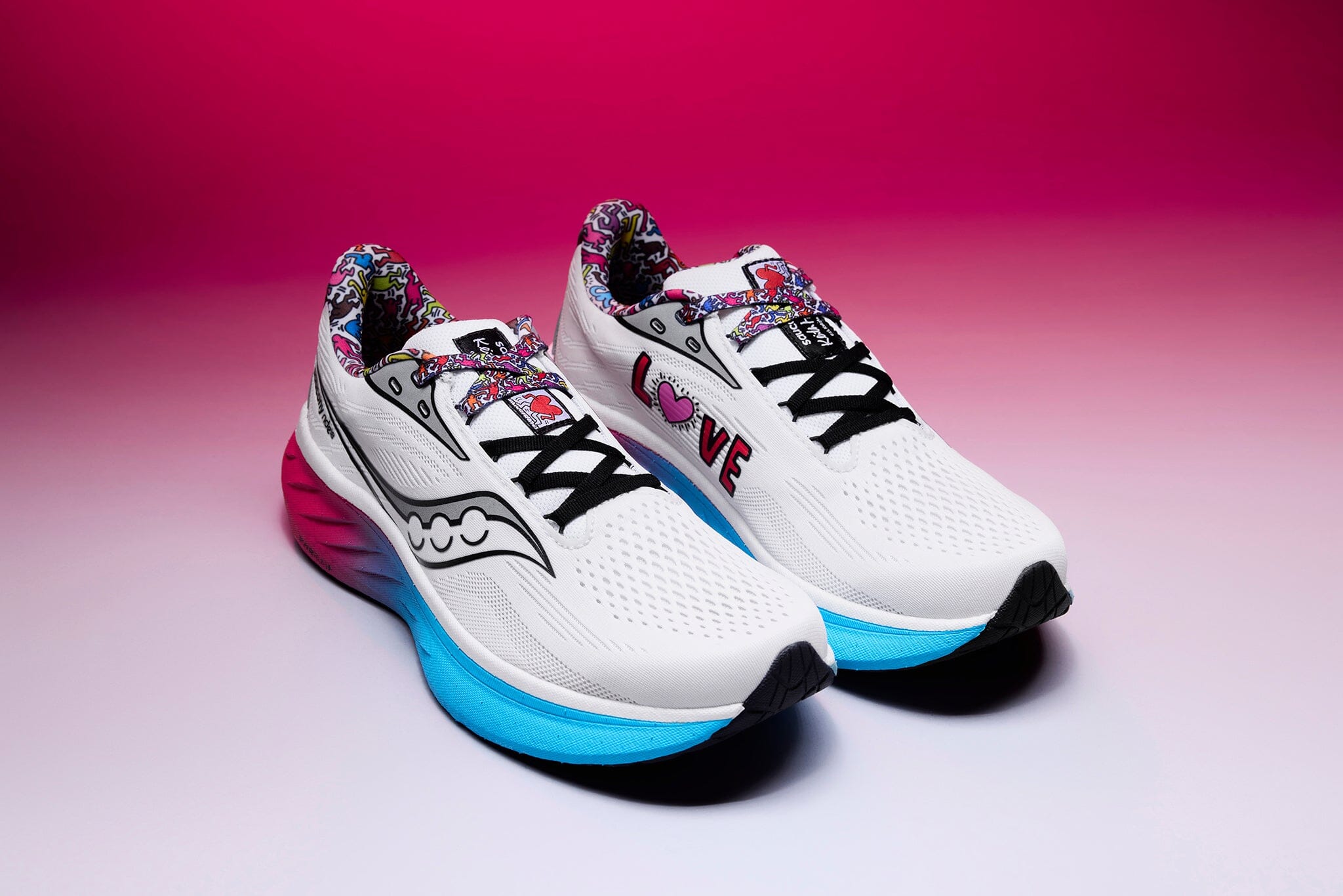 Saucony Men's Ride 18 Running Shoes - Keith Haring Love Capsule Collection | Lightweight Cushioned Sneakers for Jogging, Training & Daily Wear