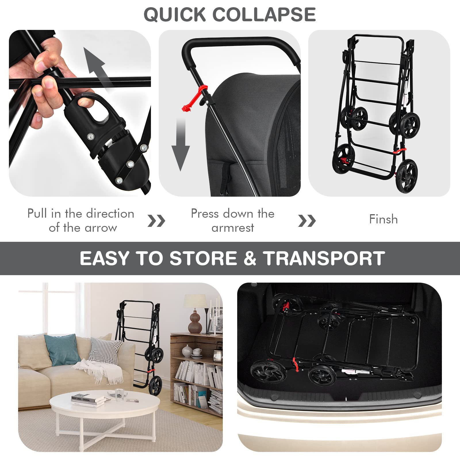 Giantex Double Pet Stroller for Small Medium Dogs & Cats - 2 Detachable Carrier Bags, Safety Belt, 4 Lockable Wheels - Folding Travel Carrier for Puppies & Kittens (Black) | Perfect for Park Walks, Vet Visits & Outdoor Adventures