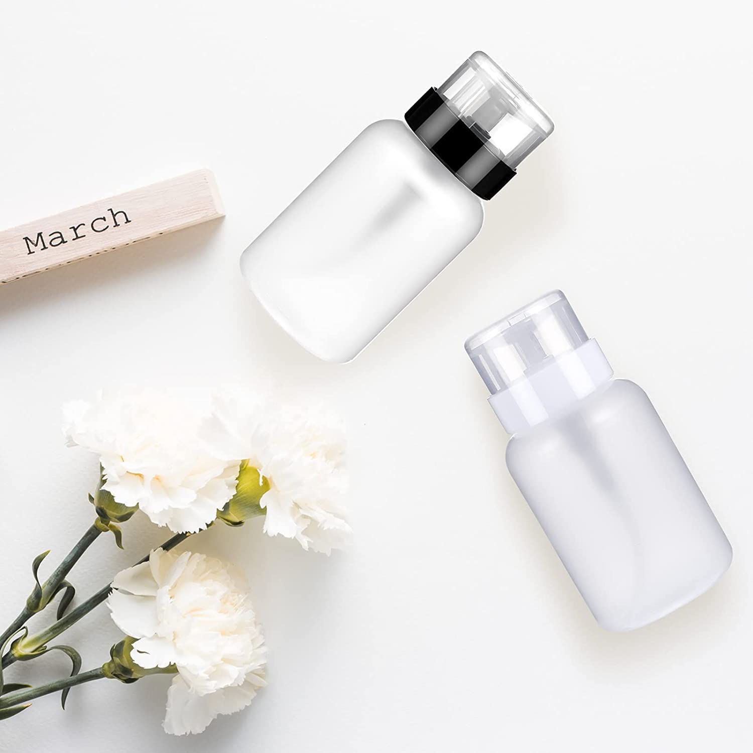 2pcs Lockable Push Down Nail Polish Remover Pump Dispenser Bottles - Empty Refillable Liquid Container for Nail Art, Makeup & Salon Use | Perfect for Acetone, Polish Remover & Beauty Liquids Storage