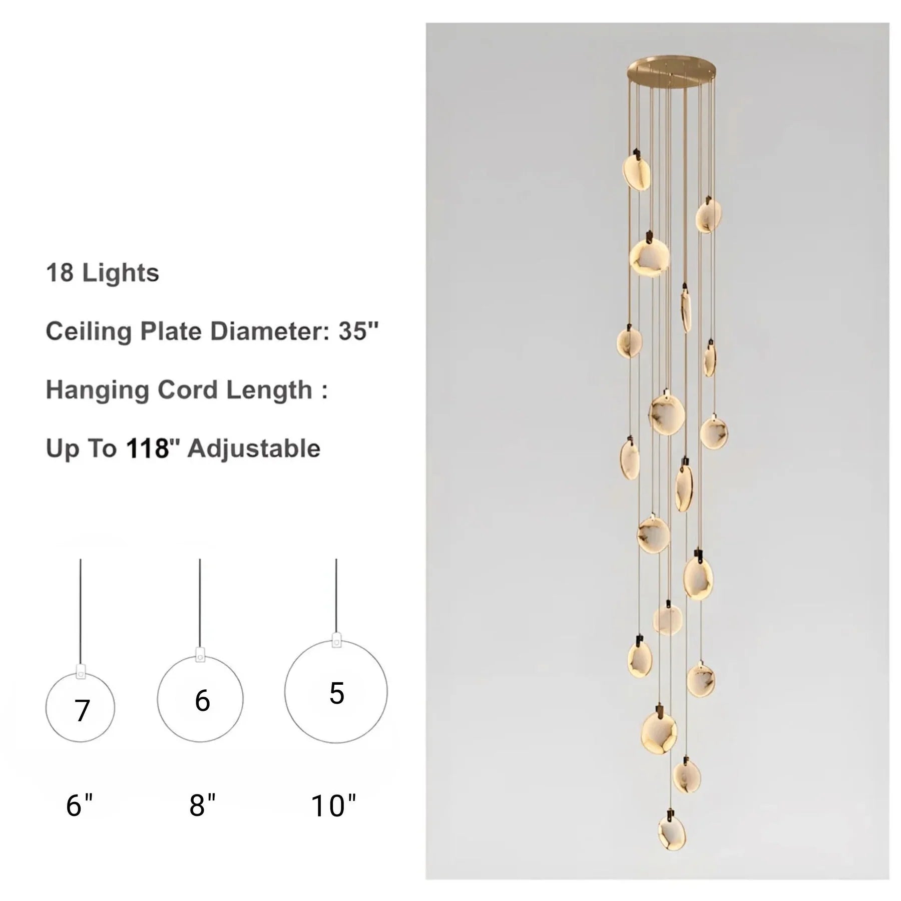 Modern Alabaster Long Staircase Chandelier - Elegant Crystal Ceiling Light Fixture for Grand Foyers, Stairwells & Luxury Home Decor