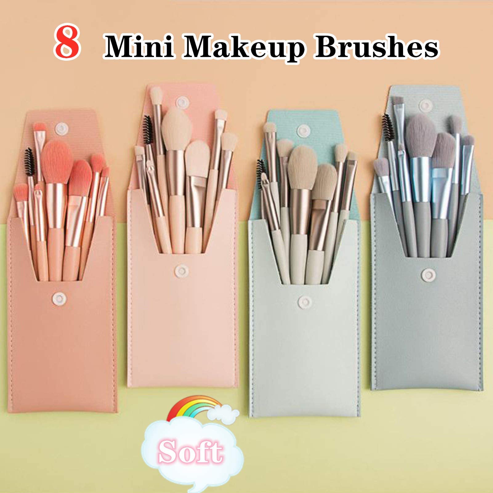 8PCS Mini Portable Makeup Brush Set - Synthetic Foundation, Powder, Blush, Concealer, Eyelash, Lip & Brow Brushes with Storage Bag | Perfect for Travel, Daily Makeup & Professional Cosmetics Application