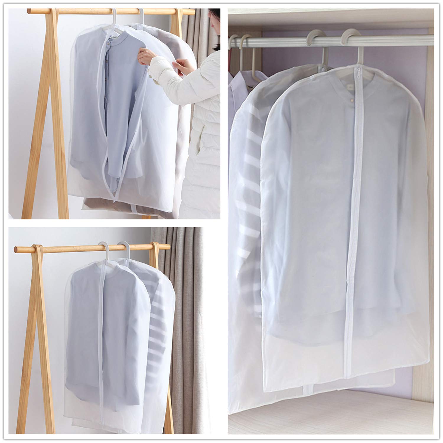 Clear Hanging Garment Bags with Heavy-Duty Zipper - 4 Pack White Plastic Clothing Dust Covers for Suits, Dresses & Closet Storage - Perfect for Travel, Moving & Seasonal Wardrobe Protection