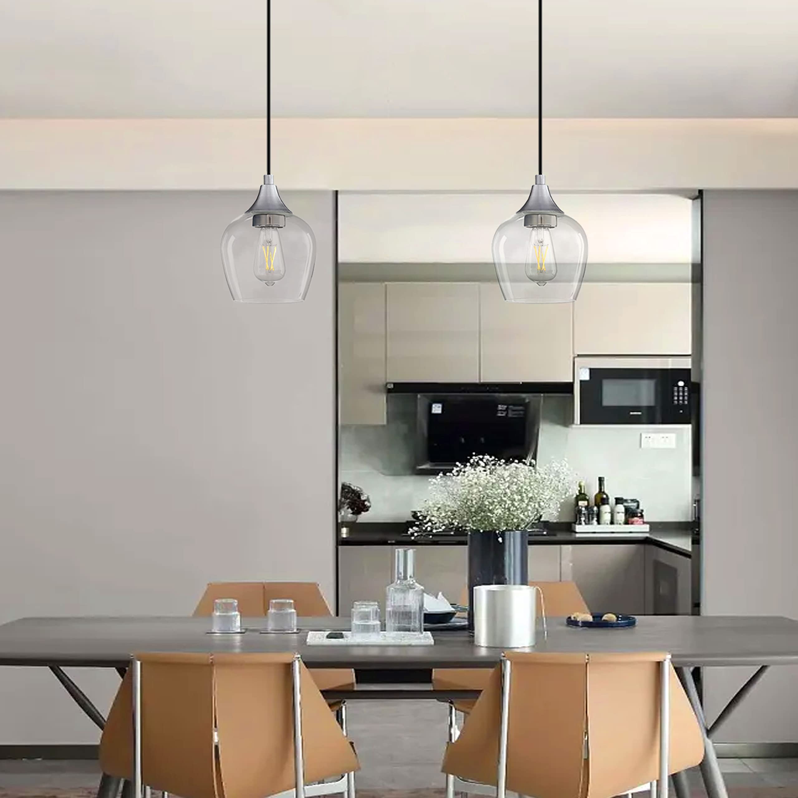 3 Pack Mini Hanging Pendant Lights - Brushed Nickel Finish with Clear Glass Shades for Kitchen Island, Dining Room & Bar | Modern Indoor Lighting Fixture for Home Decor