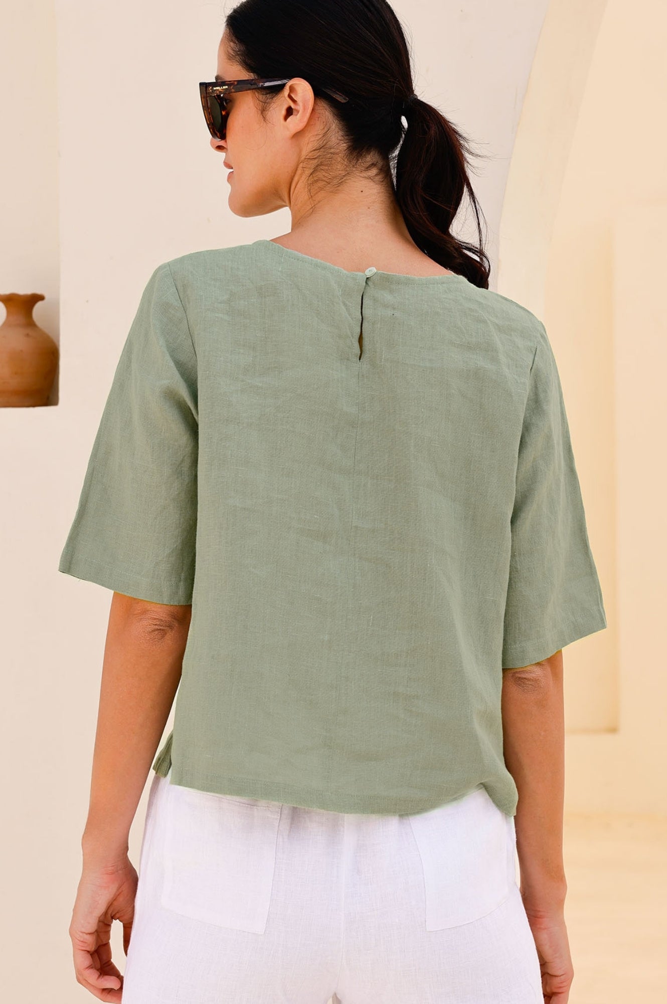Linen Shell Top Women's Light Khaki - Breathable Summer Blouse for Beach, Office & Casual Wear