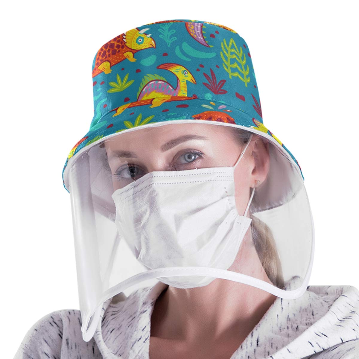 Dinosaur Print Waterproof Bucket Hat - UV Protection Fisherman Sun Hat for Outdoor Activities, Beach, Fishing & Hiking